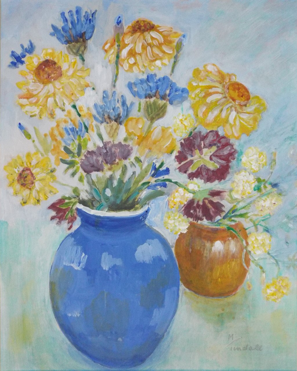 Oil painting - Blue Vase with Flowers